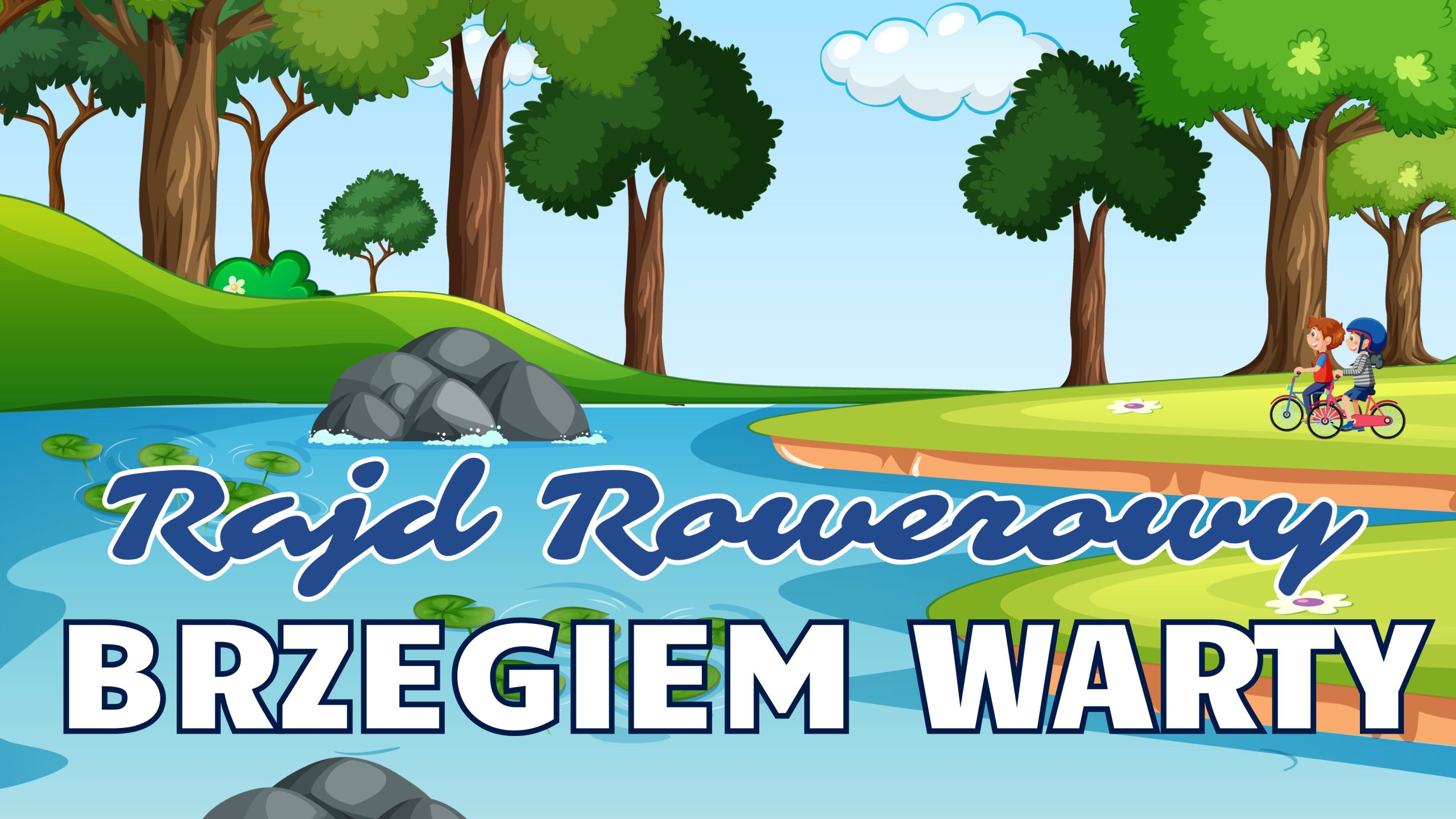 Ścieżka nad rzeką obraz jadących dzieci